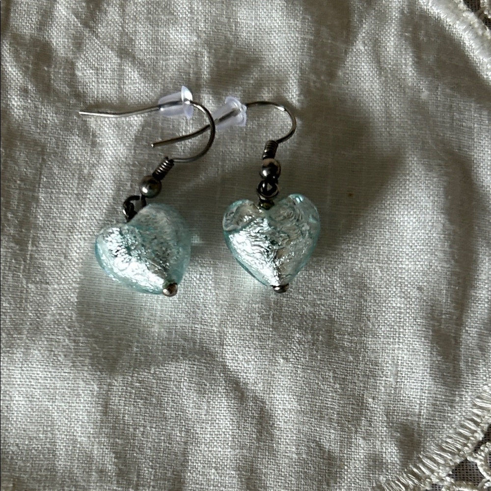Light Aqua Glass Heart Drop Earrings for Women